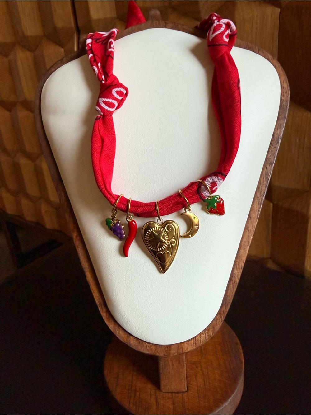 Mayamar Red Bandana Necklace with Charms